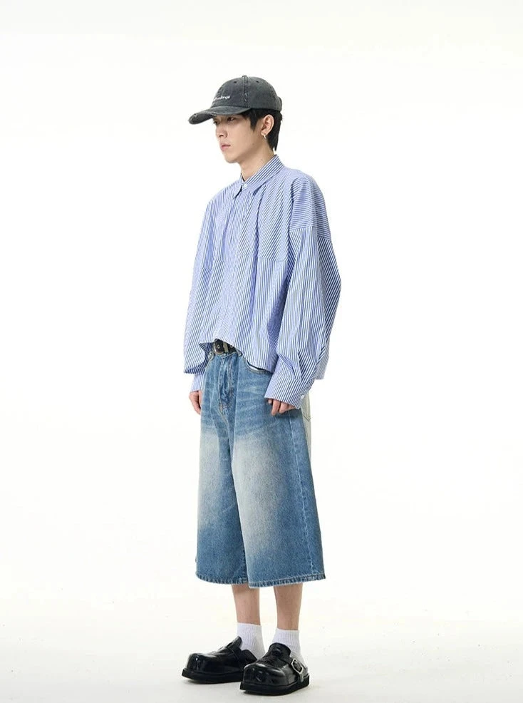 Oversized Striped Drop-Shoulder Cropped Button-Up Shirt 7 Oversized Striped Drop-Shoulder Cropped Button-Up Shirt - Image 7