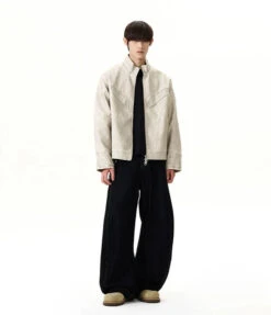 Panel-Stitch Faux Leather Racer Zip Jacket -Modern Wear Shop 814477fa2e117a5541213b5541bc85c2