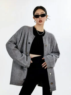 Ribbed Trim Zip-up Cardigan With Button Details 39 Ribbed Trim Zip-up Cardigan With Button Details -Modern Wear Shop 8185abdf0c366c334bbb60c71a20df91