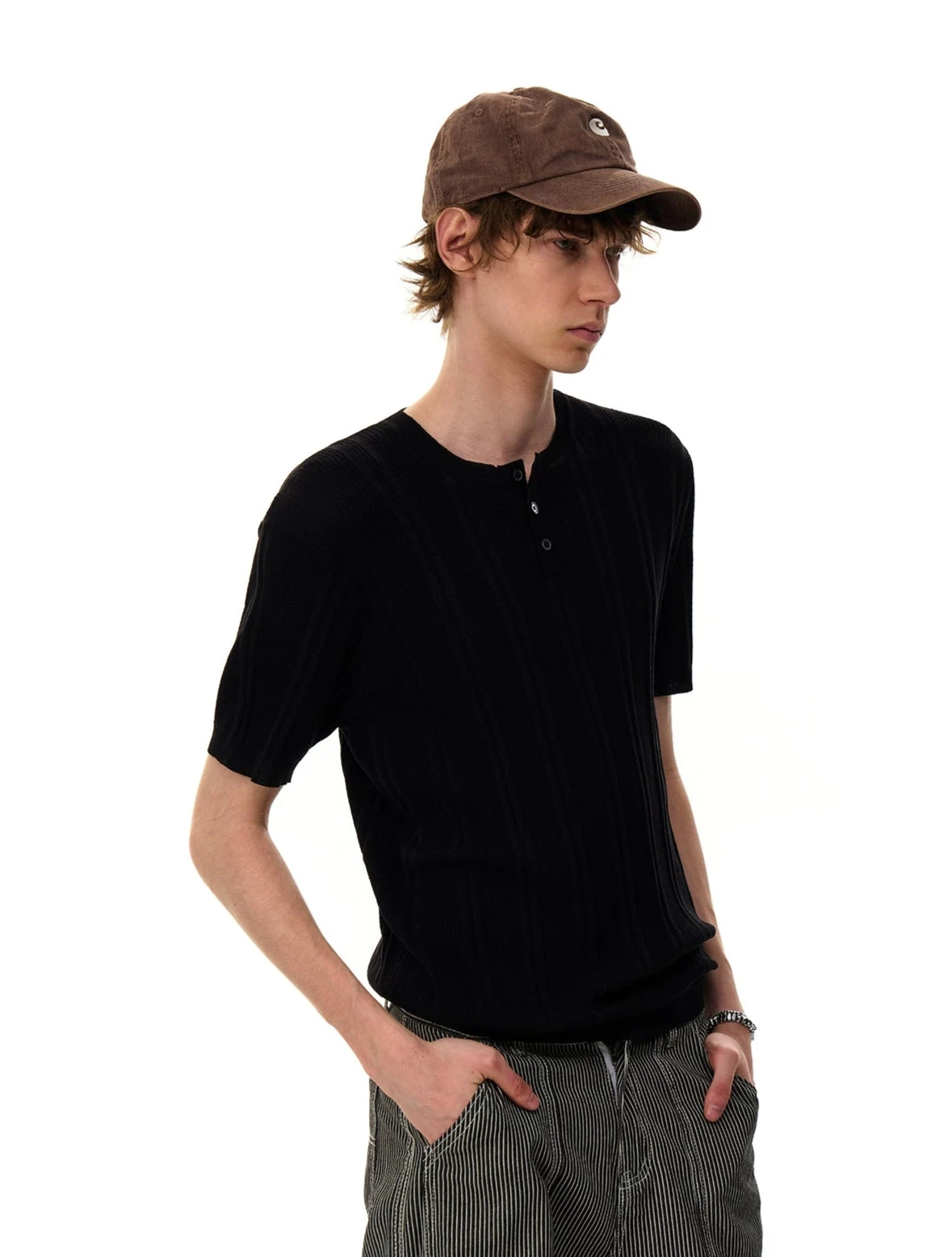 Ribbed Knit Half Button Short Sleeve Shirt 13 Ribbed Knit Half Button Short Sleeve Shirt - Image 13