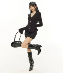 Peplum Hem Flare Long Sleeve Button Top -Modern Wear Shop 81e9ba9edbdd198c6e89d8eb60c88021 1