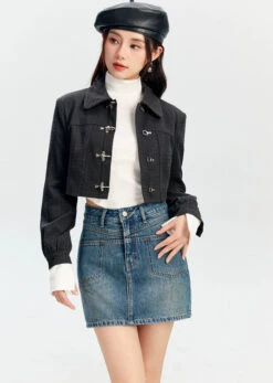 Textured Fireman Clasp Cropped Collar Jacket -Modern Wear Shop 826260cc1de089fe394c808718f771c3