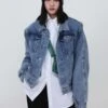 Button Denim Jacket With Shoulder Pads