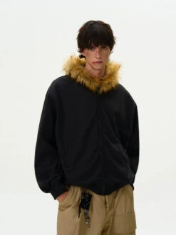 Faux Fur Hooded Zip Jacket With Pockets -Modern Wear Shop 82d89499b6d12eac769530aa8f61a425