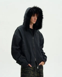 Contrast Stitch Oversized Faux Fur Hooded Bomber Jacket -Modern Wear Shop 83058500252ff8e9de974af08079215e