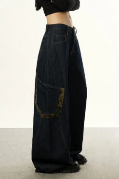Low Waist Baggy Denim Jeans With Leopard Patchwork Details -Modern Wear Shop 83b049a2f7cf9a8d342ba62c1f61d4c0