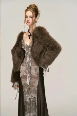 Faux Fur V-Neck Short Coat -Modern Wear Shop 83b0786037231370e8ca56fb4c0fd644