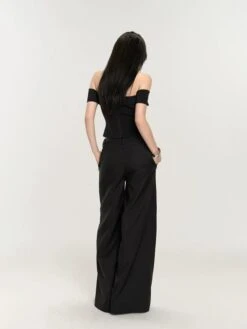Wide-Leg Low Waist V-Shape Trousers With Floral Accent -Modern Wear Shop 83d1148c8347e785aa580ef6f30635c3