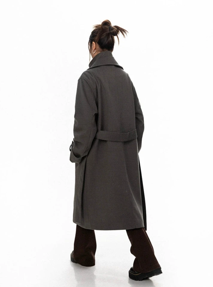 Oversized Belted Double Breasted Coat With Wide Collar 7 Oversized Belted Double Breasted Coat With Wide Collar - Image 7