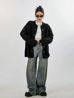 Ribbed Trim Zip-up Cardigan With Button Details 36 Ribbed Trim Zip-up Cardigan With Button Details -Modern Wear Shop 842450997559d6c7713e41a16edaff67