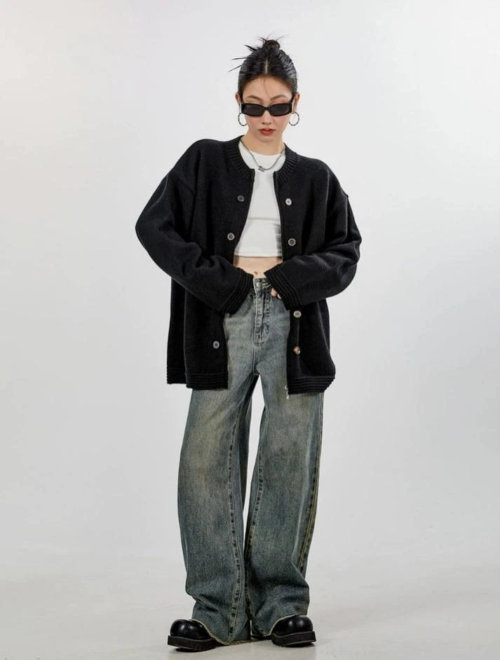 Ribbed Trim Zip-up Cardigan With Button Details 17 Ribbed Trim Zip-up Cardigan With Button Details - Image 17