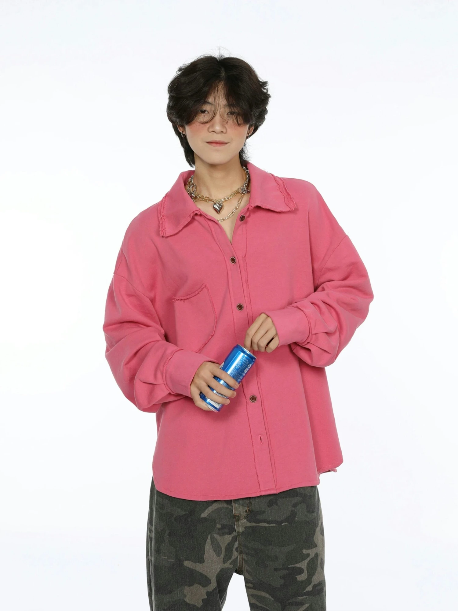 Oversized Raw-Edge Button-Down Shirt 2 Oversized Raw-Edge Button-Down Shirt - Image 2