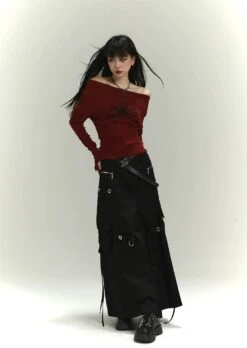 Off-Shoulder Long Sleeve Tattoo Print Top -Modern Wear Shop 847854210bb1e570e1e9bbdc77171de3