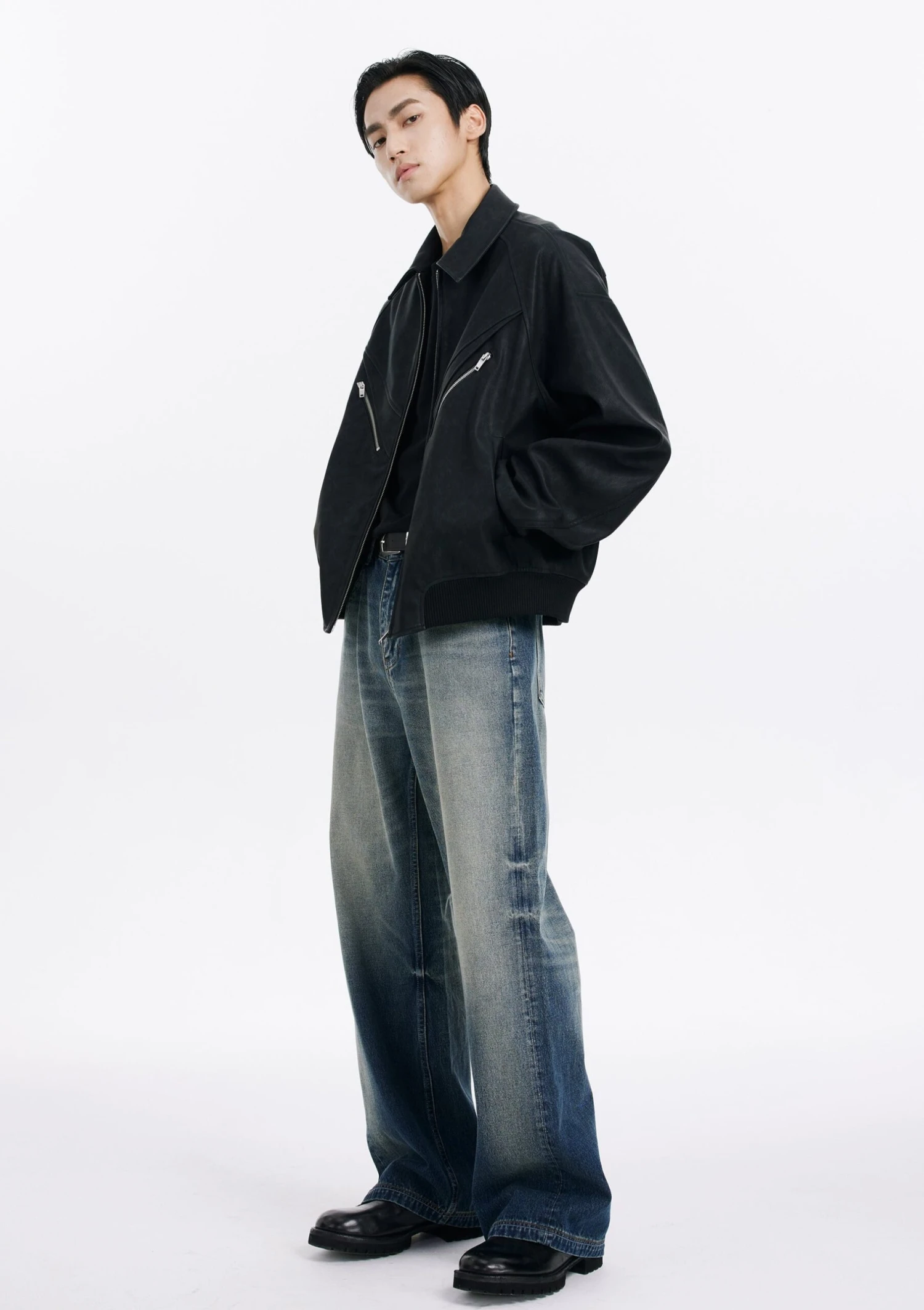 Faux Leather Bomber Jacket With Zip Pocket Details 3 Faux Leather Bomber Jacket With Zip Pocket Details - Image 3