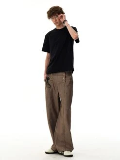 Sailor Button Wide-Leg Trousers With Structured Seams -Modern Wear Shop 848f31752124cdfd911289de479813cd