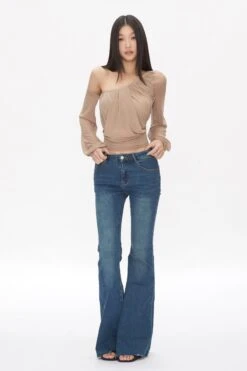 One Shoulder Ruched Mesh Long Sleeve Top -Modern Wear Shop 8492b1ff66bcd240d3d7951c10200241