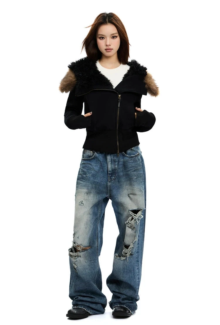 Fleece-Lined Hooded Jacket With Faux Fur Trim 14 Fleece-Lined Hooded Jacket With Faux Fur Trim - Image 14