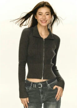 Ribbed Zip-up Slim Cropped Sweater 21 Ribbed Zip-up Slim Cropped Sweater -Modern Wear Shop 84df645ad7933ffa0f306cbd0bc9e488