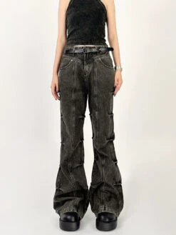 Wide Leg Denim Jeans With Contrast Stitching