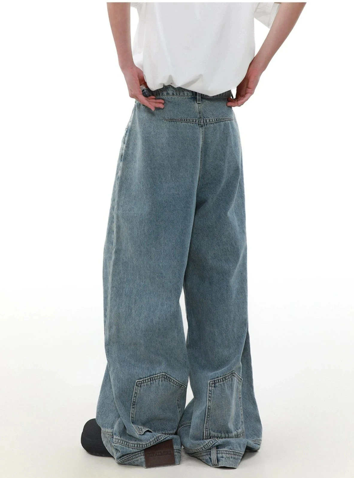 Wide Leg Denim Upside-Down Effect Jeans With Contrast Stitching 8 Wide Leg Denim Upside-Down Effect Jeans With Contrast Stitching - Image 8
