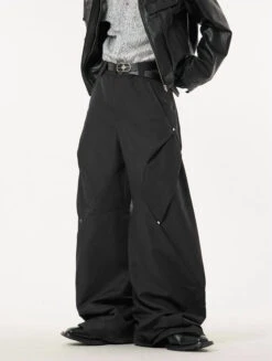 Wide Leg Paneled Pants With Button Detail