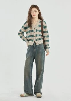 Stripe Crosshatch Ribbed Knit Cardigan -Modern Wear Shop 8574660336336966061114f35f27b146