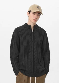 Cable Knit Zip-Up Mock Neck Sweater -Modern Wear Shop 85749086a0c2e2e432a2496dc5451417