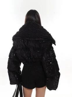 Sequin-Embellished Puffer Jacket With Shearling Trim -Modern Wear Shop 8597c178c3afc619f8a31e8ab15f92ed