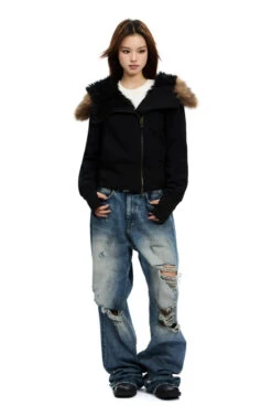 Fleece-Lined Hooded Jacket With Faux Fur Trim 24 Fleece-Lined Hooded Jacket With Faux Fur Trim -Modern Wear Shop 859821e2f46164457d0d26915e87fe7f