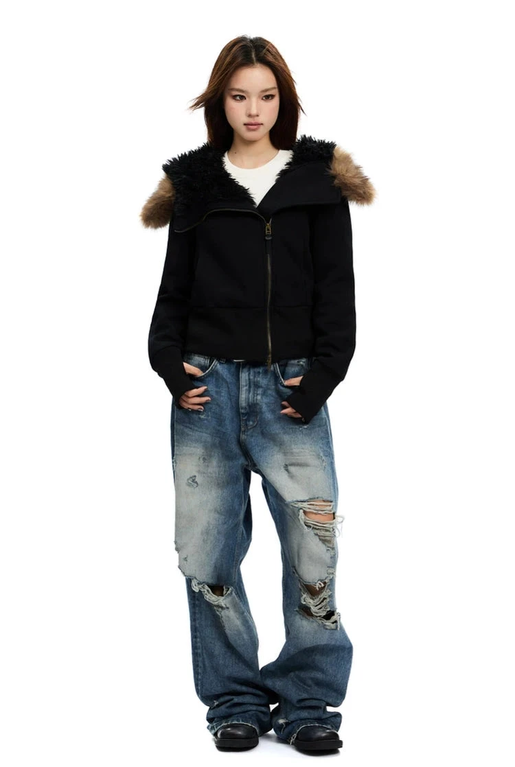 Fleece-Lined Hooded Jacket With Faux Fur Trim 11 Fleece-Lined Hooded Jacket With Faux Fur Trim - Image 11
