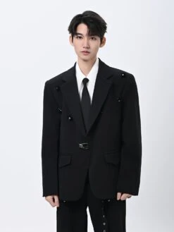 Tailored Blazer With Metal Clasp And Flower Embellishment