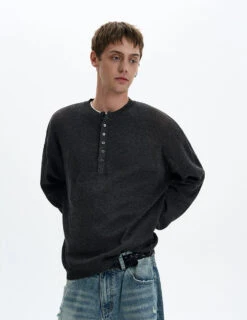 Textured Long Sleeve Sheer Henley Top With Button Detail -Modern Wear Shop 85cb14f34412529b97de69566b0f43e9