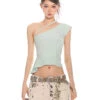 Asymmetrical One-Shoulder Crop Top With Embroidery Detail