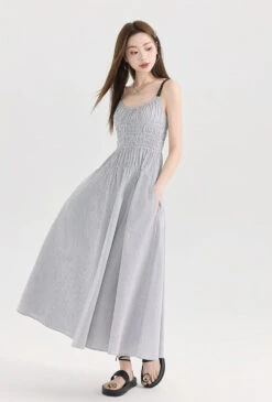 Striped Midi Sundress With Smocked Bodice And Adjustable Straps -Modern Wear Shop 8602f23d46f7d523e5a1329501e1faf6