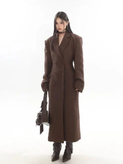 Double-Breasted Longline Bouclé Coat -Modern Wear Shop 86550bac72e6a44a1a114e20ae3144fb