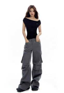 Asymmetrical Neckline Ruched Jersey Top -Modern Wear Shop 8680441356de2ba4ce03047b37976a41