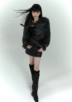Faux Fur Cropped Coat With Leather Straps -Modern Wear Shop 86a71fe22bd63753bcb358f2ceb6b1bb