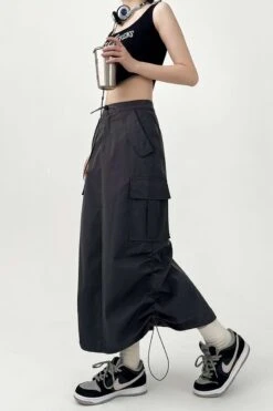 Side Ruched Parachute Cargo Midi Skirt -Modern Wear Shop 8742aa966d9922d89e6aff3ac85af9d9
