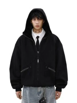 Sherpa-lined Hooded Suede Bomber Jacket -Modern Wear Shop 8752c3b31942ae25059eef01c61248e2