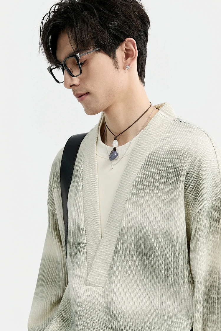 Mock Layered Gradient Ribbed V-Neck Knit Sweater 7 Mock Layered Gradient Ribbed V-Neck Knit Sweater - Image 7