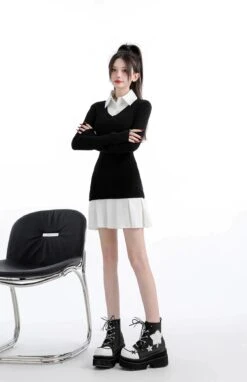 Mock Layered Pleated Hem Long Sleeve Dress 30 Mock Layered Pleated Hem Long Sleeve Dress -Modern Wear Shop 87b003180a25670f134398d01347dbed