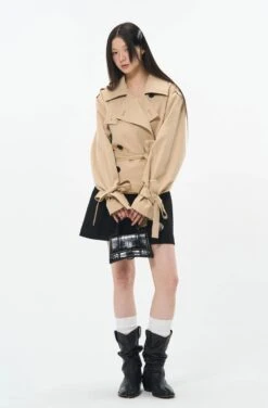 Overlapped Cropped Trench Coat With Belt -Modern Wear Shop 87e2c5a96bc47a9cae82c1318b159772