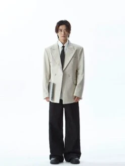 Double Breasted Structured Shoulder Blazer With Wide Lapel -Modern Wear Shop 87f28dcae9ff50de18b5ed17f2351453