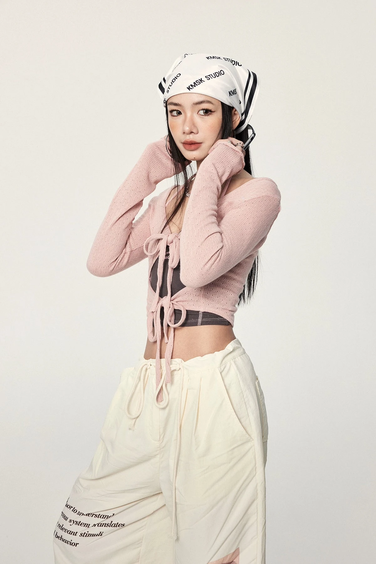 Long Sleeve Crop Top With Lace-Up Detail 12 Long Sleeve Crop Top With Lace-Up Detail - Image 12