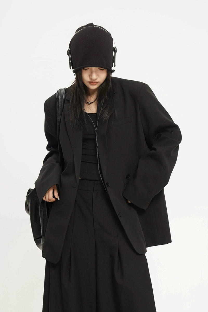 Oversized Single Breasted Blazer With Pocket Detail 1 Oversized Single Breasted Blazer With Pocket Detail