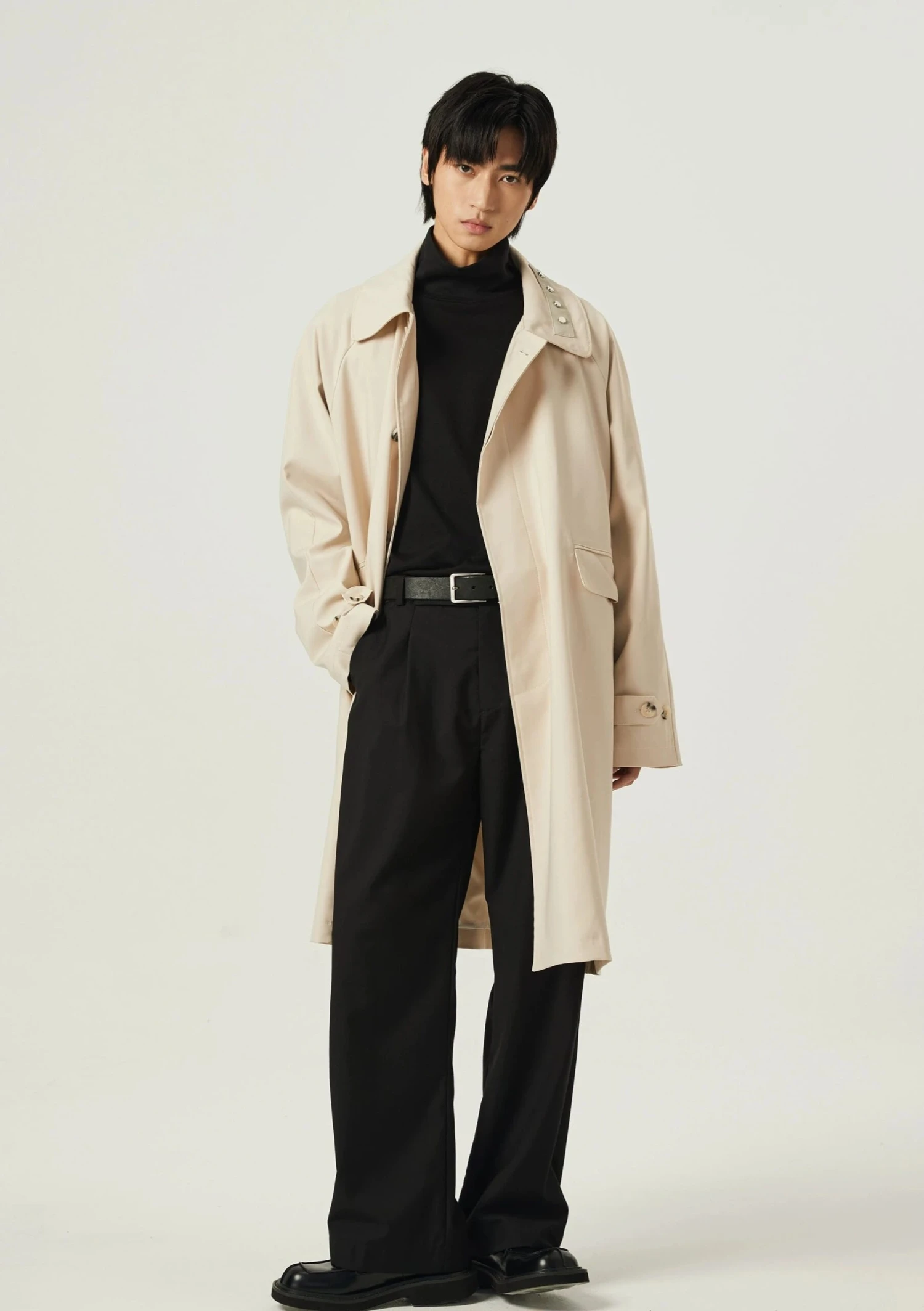 Slim Long Single-Breasted Coat With Collar Studs 6 Slim Long Single-Breasted Coat With Collar Studs - Image 6