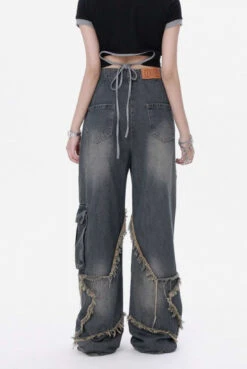 Distressed Star Patchwork Wide Leg Jeans -Modern Wear Shop 888ea45056bdcedc7bc351a4bdb97717