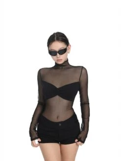 Sheer Turtleneck Top With Solid Bandeau Detail -Modern Wear Shop 88bfd344bee65ca561f00ff694ae1eaa
