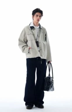 Faux Leather Collar Distressed Denim Worker Jacket -Modern Wear Shop 88f6f4e971d3deab99c22bd65ecc5baa