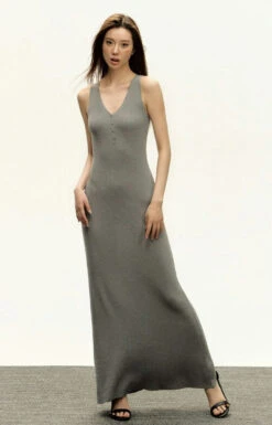 Sleeveless Ribbed Maxi Dress With Button Details -Modern Wear Shop 8901ea5ff7fa99b4d8864aced4884983